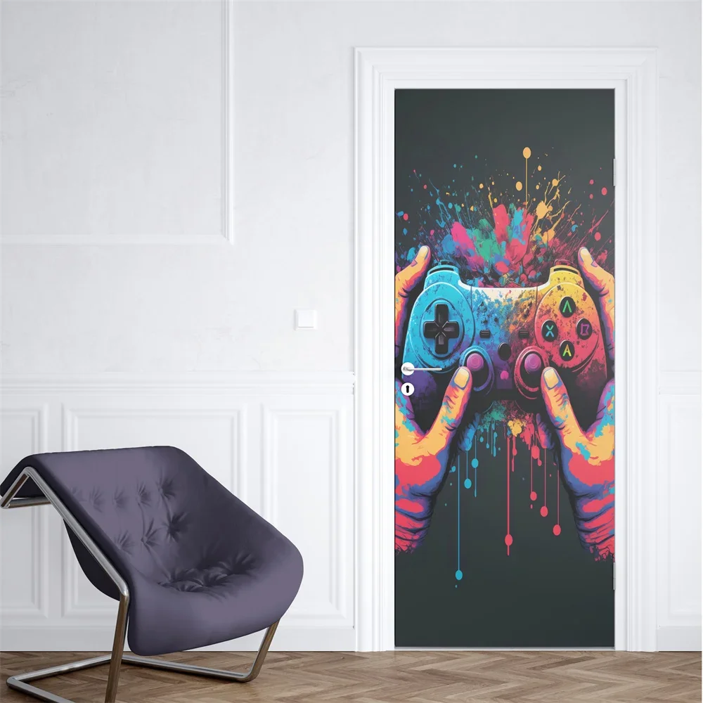 Gaming Console Wallpaper - Neon Punk Game Door Sticker Splash